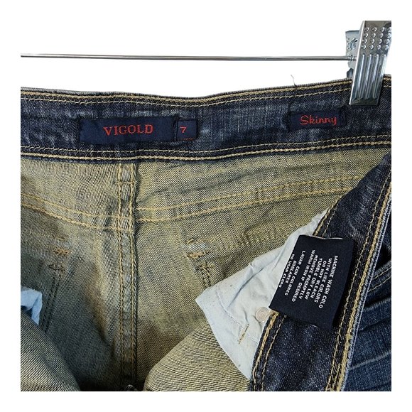 Vigold Skinny Jeans Women's Size 7 Low Rise Faded Whiskered Slub Denim Y2K - Picture 6 of 11
